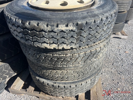 PALLET OF (4) 11R24.5 TIRES & ALUMINUM WHEELS