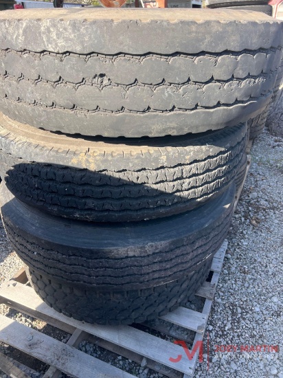 PALLET OF (4) VARIOUS TIRES & STEEL WHEELS