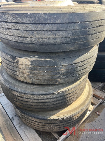 PALLET OF (4) 11R22.5 TIRES & STEEL WHEELS