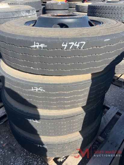 PALLET OF (4) 10R22.5 TIRES & STEEL WHEELS