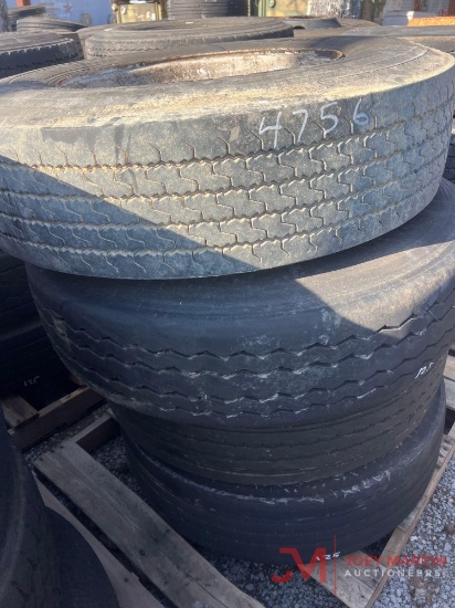 PALLET OF (4) VARIOUS TIRES & STEEL WHEELS