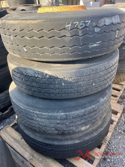 PALLET OF (4) VARIOUS TIRES & STEEL WHEELS