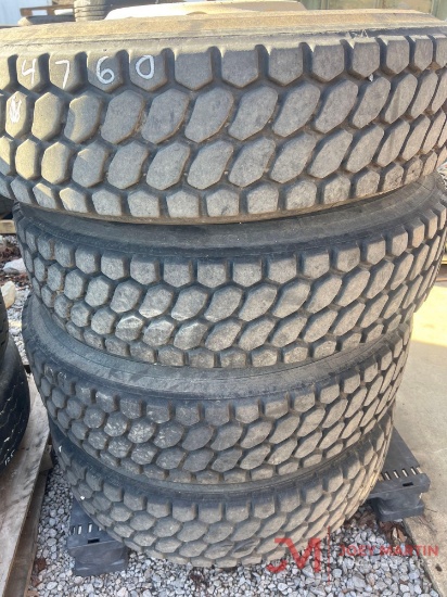 PALLET OF (4) 295/75/R22.5 TIRES & ALUMINUM WHEELS