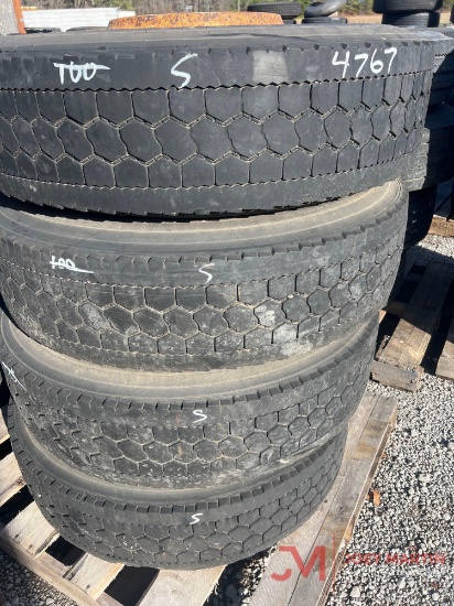 PALLET OF (4) 295/75/R22.5 TIRES & STEEL WHEELS