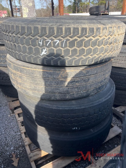 PALLET OF (4) VARIOUS TIRES & STEEL WHEELS