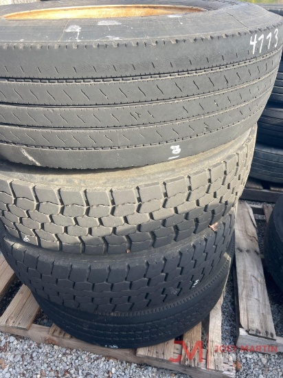 PALLET OF (4) VARIOUS TIRES & STEEL WHEELS