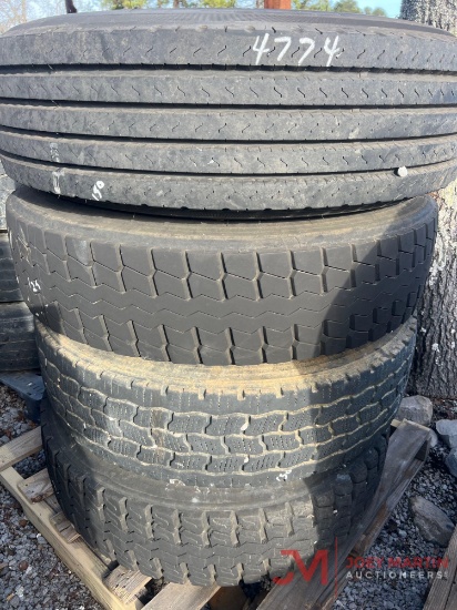 PALLET OF (4) VARIOUS TIRES & STEEL WHEELS