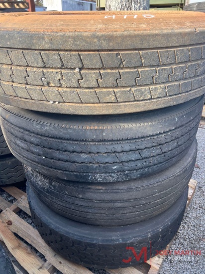 PALLET OF (4) VARIOUS TIRES & STEEL WHEELS