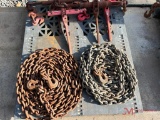 SET OF (4) RATCHET BINDERS AND (2) CHAINS