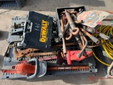 CONTENTS OF PALLET VARIOUS HAND TOOLS, JACKS, (2) HEDGE TRIMMERS