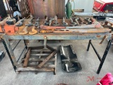 METAL SHOP TABLE WITH VISE, TOW HOOKS, GI HITCH, CREEPER