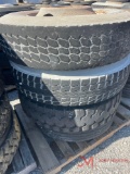 (4) 11R22.5 TRUCK TIRES & STEEL WHEELS