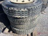 PALLET OF (4) 11R24.5 TIRES & ALUMINUM WHEELS
