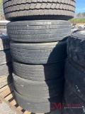 PALLET OF (6) 22.5 TIRES & ALUMINUM WHEELS
