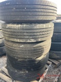 PALLET OF (5) 11R22.5 TIRES & (4) STEEL WHEELS & (1) ALUMINUM WHEEL