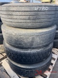 PALLET OF (4) 295/75/R22.5 TIRES & ALUMINUM WHEELS