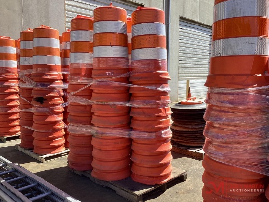 PALLET OF 5 STACKS OF (10) CONSTRUCTION BARRELS