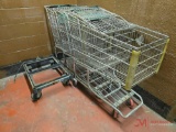 ROLLING METAL SHOP CART & (3) GROCERY CARTS