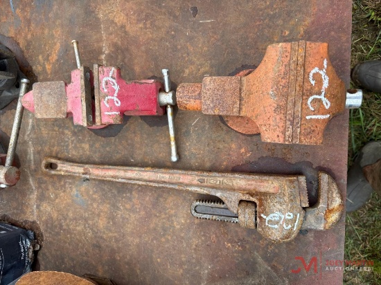 (2) VISE, PIPE WRENCH