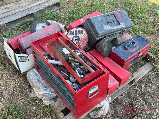 PALLET OF TOOLBOXES & SAFETY TRIANGLES