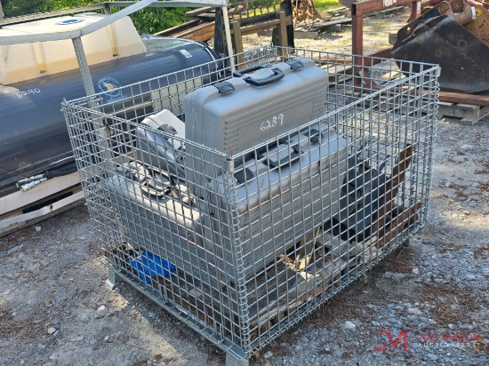 CRATE OF MULTIPLE PLASTIC CASES, EXCAVATOR ATTACHMENT CONNECTORS, HAMMER BITS