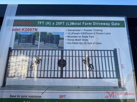ALL METAL 7' X 20' METAL FARM DRIVEWAY GATE HORSE SCENE