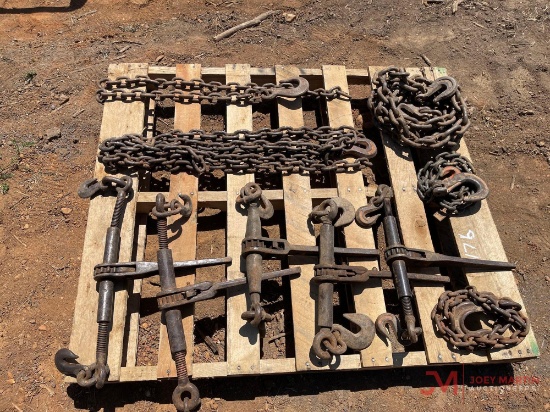 Contents Of Pallet; 5 Chain Ratcheting Chain Binders With 5 Various Chains