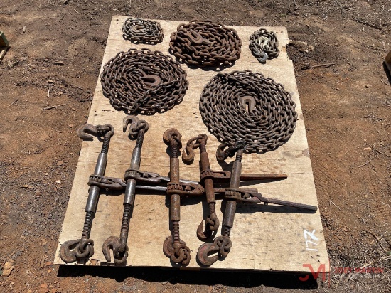 Contents Of Pallet; 5 Chain Ratcheting Chain Binders With 5 Various Chains