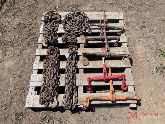Contents Of Pallet; 5 Chain Ratcheting Chain Binders With 5 Various Chains