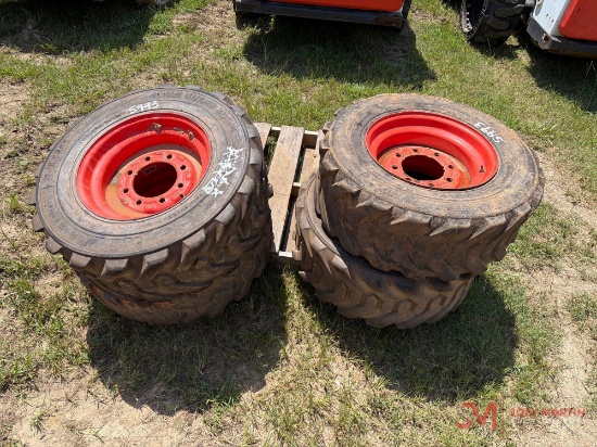 (4) Used 12-16.5 Nhs Skid Steer Tires Mounted On Bobcat Wheels