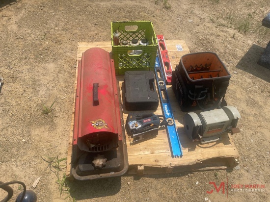 CONTENTS OF PALLET SPACE HEATER, MISC HAND TOOL AND ATTACHMENTS