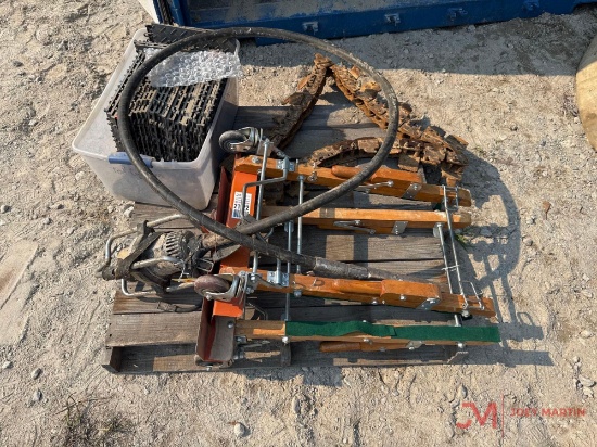 CONTENTS OF PALLET CONCRETE VIBRATOR, TRENCHER CHAIN, ROLLING CART, PLASTIC MATS