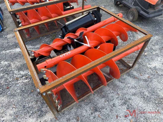 Raytreehydraulic Auger Skid Steer Attachment, 3 Auger Bits