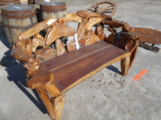 (8610) Teak Wood Log Bench