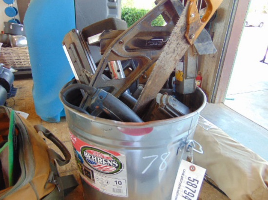 BUCKET OF MISC SAW AND POWER TOOLS