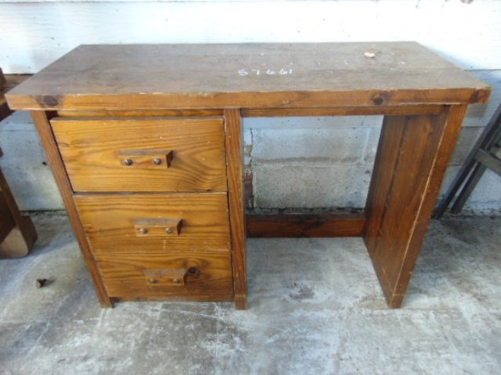 WOODEN DESK, 2 CHAIRS