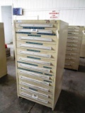 12 DRAWER METAL CABINET, WITH TAPS AND DIES