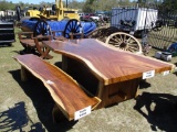 TEAK WOOD SLAB TABLE AND BENCHES
