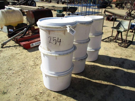 9 PLASTIC BARRELS AND 8 LIDS