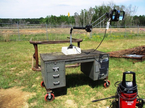 STEEL DESK AND WORK LIGHT