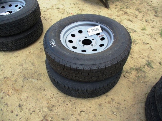 2- 205-75R15 TRAILER TIRE AND RIM