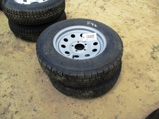 2- 205-75R15 TRAILER TIRE AND RIM