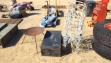4 CHAIRS, FIRE PIT, & CHEST