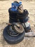 2 - GREASE CANS & 7 - TIRES