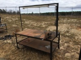 STEEL WORK TABLE WITH LIGHTS, VICE, & WHEELS