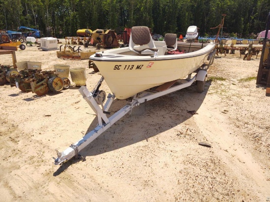 DIXIE 16FT V BOTTOM FIBERGLASS BOAT AND TRAILER