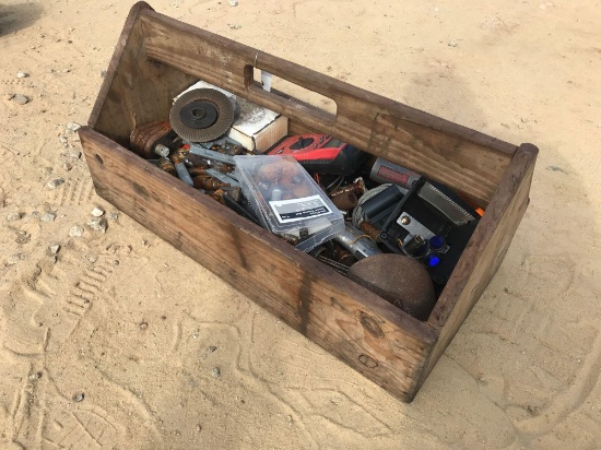 WOODEN TOOL BOX & TOOLS