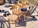4 WOOD CHAIRS AND 1 BAR STOOL