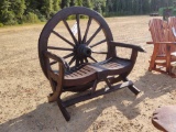 1394- TEAK WOOD WAGON WHEEL BENCH