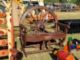 356 - TEAK WOOD WAGON WHEEL BENCH